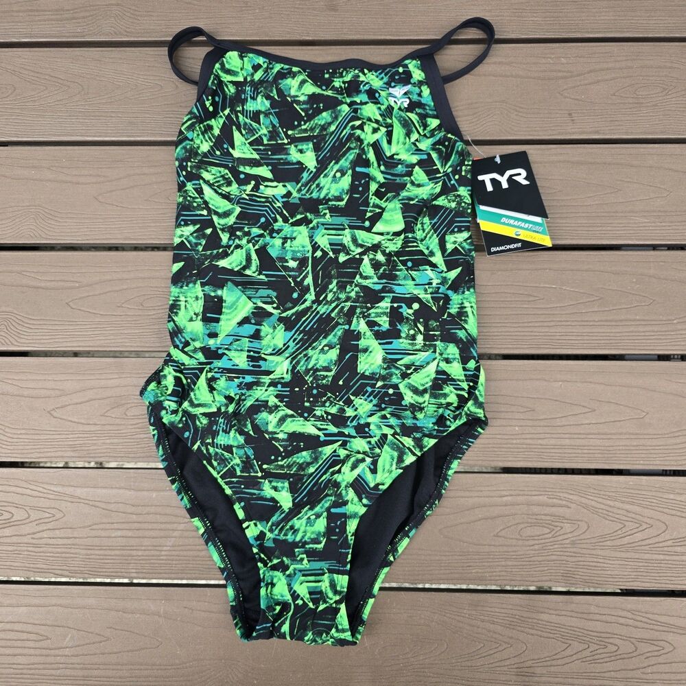 TYR Women's Durafast Lite Green Vitric One Piece Diamondfit Swim Sz 34 New